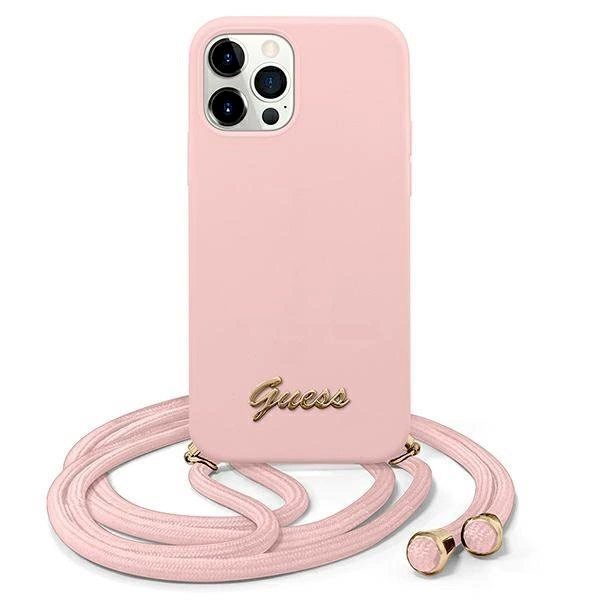 Originalus dėklas Guess GUHCP12LLSCLMMGLP iPhone 12 Pro Max 6.7 rožinis/rožinis hardcase Metal Logo Cord Originalus dėklas Guess GUHCP12LLSCLMMGLP iPhone 12 Pro Max 6.7 rožinis/rožinis hardcase Metal Logo Cord