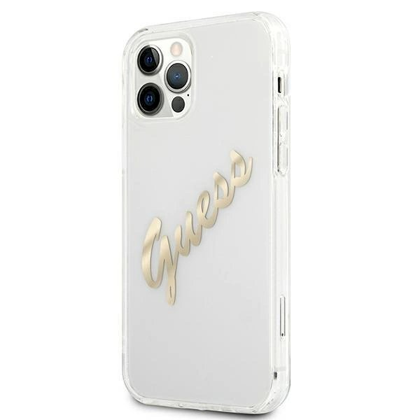 Originalus dėklas Guess GUHCP12MKTRSVGO iPhone 12/12 Pro 6.1  Permatomas hardcase Vintage Script Gold 1