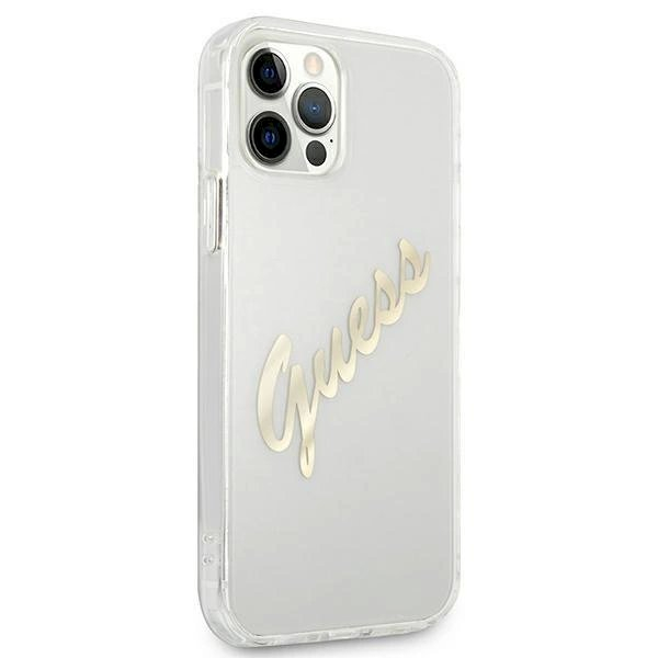 Originalus dėklas Guess GUHCP12MKTRSVGO iPhone 12/12 Pro 6.1  Permatomas hardcase Vintage Script Gold 3