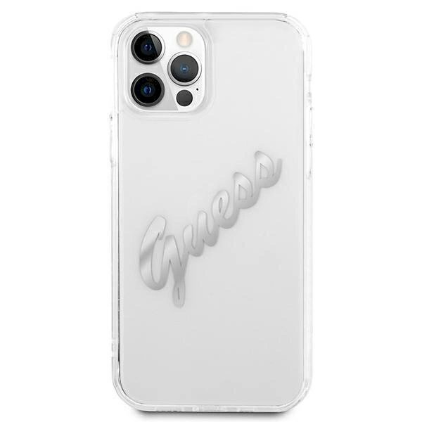Originalus dėklas Guess GUHCP12MKTRSVSI iPhone 12/12 Pro 6.1  Permatomas hardcase Vintage Script Silver 2