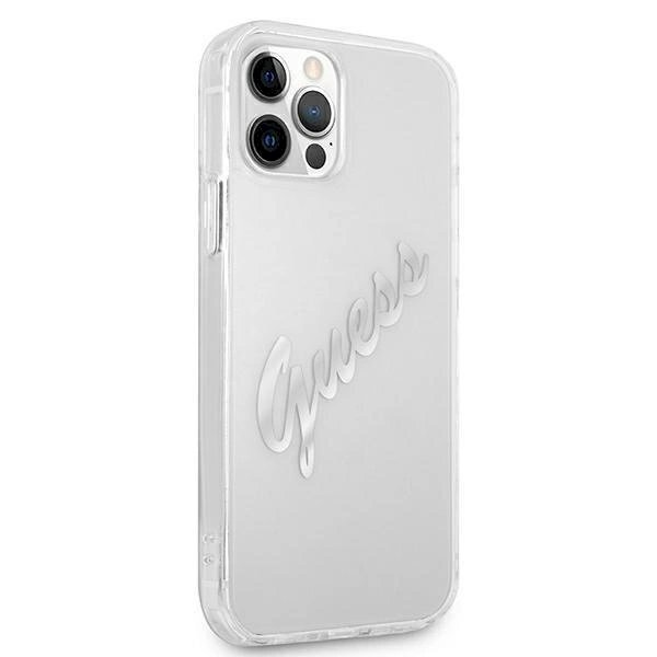 Originalus dėklas Guess GUHCP12MKTRSVSI iPhone 12/12 Pro 6.1  Permatomas hardcase Vintage Script Silver 3