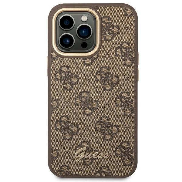 Originalus dėklas Guess GUHCP14LHG4SHW iPhone 14 Pro 6.1 Rudas / Rudas hard case 4G Vintage Gold Logo 2