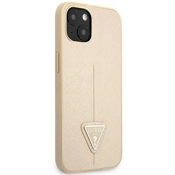 Originalus dėklas Guess GUHCP14MPSATLE iPhone 14 Plus 6.7  Kreminis hardcase SaffianoTriangle Logo 3 Originalus dėklas Guess GUHCP14MPSATLE iPhone 14 Plus 6.7  Kreminis hardcase SaffianoTriangle Logo 3