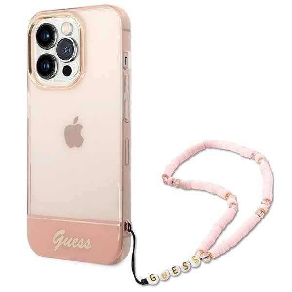 Originalus dėklas Guess GUHCP14XHGCOHP iPhone 14 Pro Max 6.7  rožinis/rožinis hardcase Translucent Pearl Strap Originalus dėklas Guess GUHCP14XHGCOHP iPhone 14 Pro Max 6.7  rožinis/rožinis hardcase Translucent Pearl Strap