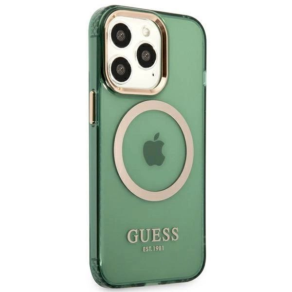 Originalus dėklas Guess GUHMP13LHTCMA iPhone 13 Pro / 13 6.1 žalias/khaki hard case Gold Outline Translucent MagSafe 3 Originalus dėklas Guess GUHMP13LHTCMA iPhone 13 Pro / 13 6.1 žalias/khaki hard case Gold Outline Translucent MagSafe 3
