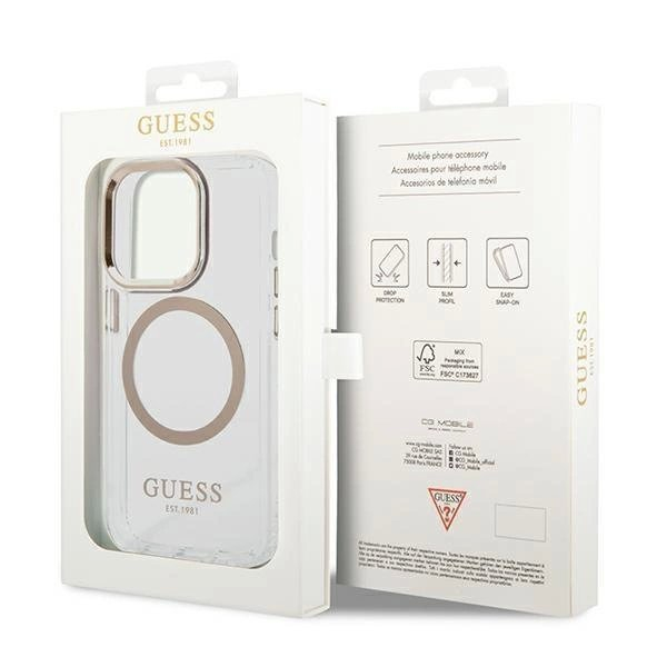 Originalus dėklas Guess GUHMP14LHTRMD iPhone 14 Pro 6.1 Auksinis hard case Metal Outline Magsafe 7 Originalus dėklas Guess GUHMP14LHTRMD iPhone 14 Pro 6.1 Auksinis hard case Metal Outline Magsafe 7