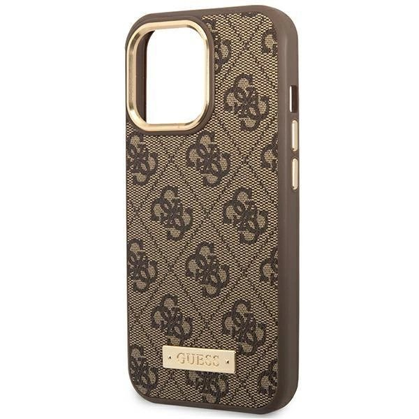Originalus dėklas Guess GUHMP14LU4GPRW iPhone 14 Pro 6.1 Rudas / Rudas hard case 4G Logo Plate MagSafe 5 Originalus dėklas Guess GUHMP14LU4GPRW iPhone 14 Pro 6.1 Rudas / Rudas hard case 4G Logo Plate MagSafe 5