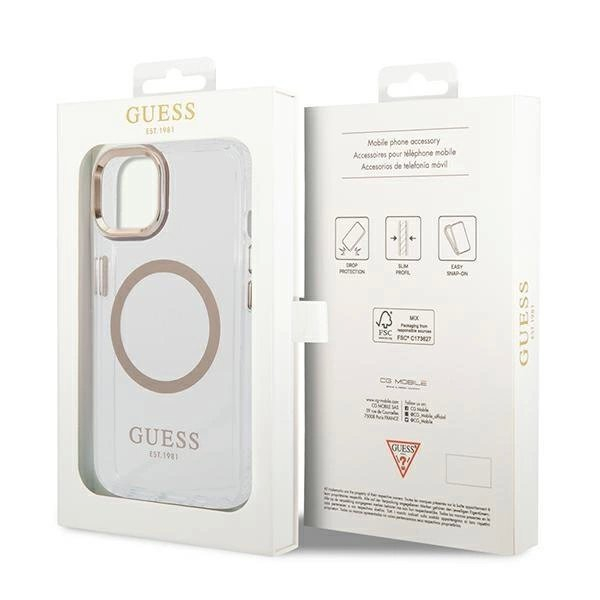 Originalus dėklas Guess GUHMP14MHTRMD iPhone 14 Plus 6.7 auksinis hard case Metal Outline Magsafe 7 Originalus dėklas Guess GUHMP14MHTRMD iPhone 14 Plus 6.7 auksinis hard case Metal Outline Magsafe 7