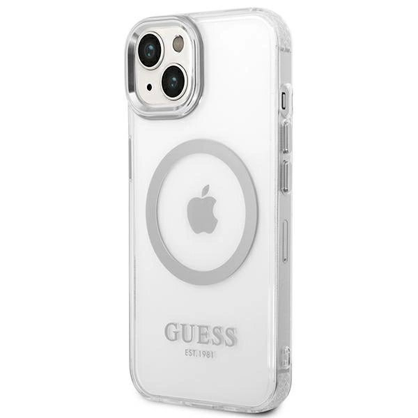 Originalus dėklas Guess GUHMP14SHTRMS iPhone 14 6.1  sidabrinis hard case Metal Outline Magsafe 1 Originalus dėklas Guess GUHMP14SHTRMS iPhone 14 6.1  sidabrinis hard case Metal Outline Magsafe 1