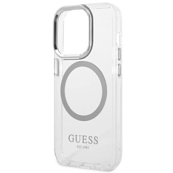 Originalus dėklas Guess GUHMP14XHTRMS iPhone 14 Pro Max 6.7  sidabrinis hard case Metal Outline Magsafe 5
