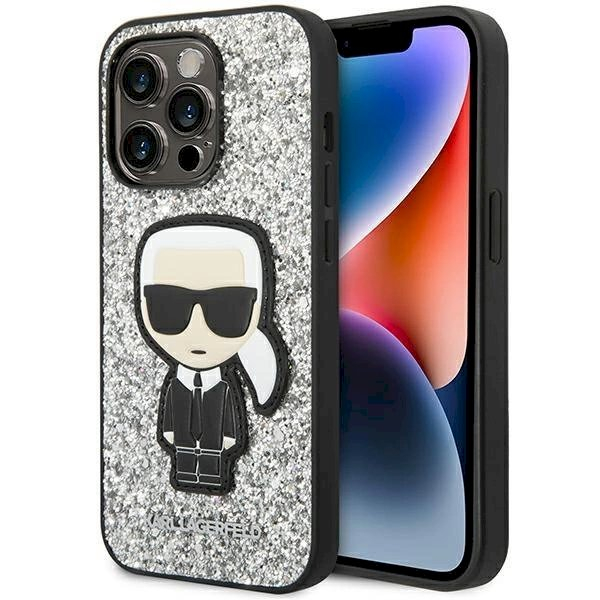 Originalus dėklas Karl Lagerfeld KLHCP14LGFKPG iPhone 14 Pro 6.1 hardcase Sidabrinis Glitter Flakes Ikonik Originalus dėklas Karl Lagerfeld KLHCP14LGFKPG iPhone 14 Pro 6.1 hardcase Sidabrinis Glitter Flakes Ikonik