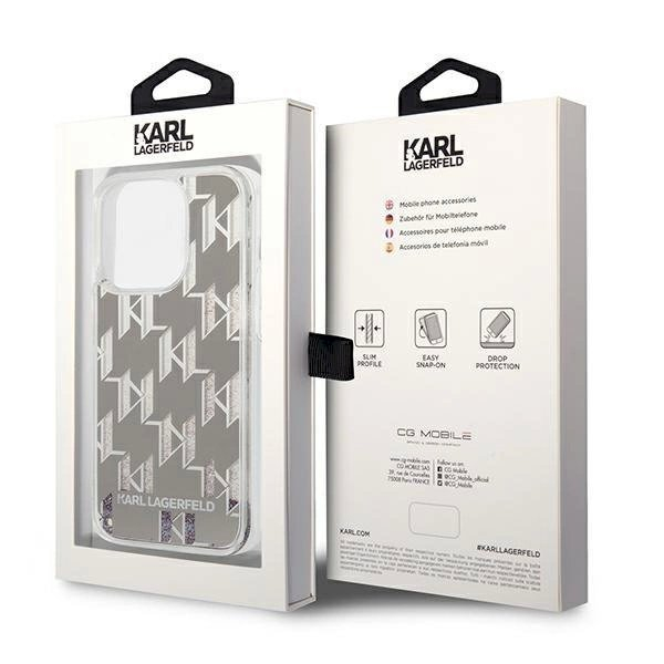 Originalus dėklas Karl Lagerfeld KLHCP14LLMNMS iPhone 14 Pro 6.1 hardcase silver / silver Liquid Glitter Monogram 7 Originalus dėklas Karl Lagerfeld KLHCP14LLMNMS iPhone 14 Pro 6.1 hardcase silver / silver Liquid Glitter Monogram 7