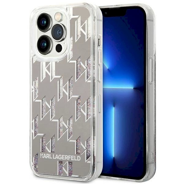 Originalus dėklas Karl Lagerfeld KLHCP14LLMNMS iPhone 14 Pro 6.1 hardcase silver / silver Liquid Glitter Monogram Originalus dėklas Karl Lagerfeld KLHCP14LLMNMS iPhone 14 Pro 6.1 hardcase silver / silver Liquid Glitter Monogram