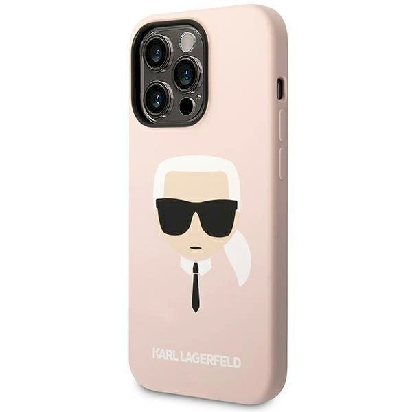 Originalus dėklas Karl Lagerfeld KLHCP14LSLKHLP iPhone 14 Pro 6.1 hardcase rožinis / rožinis Silikoninis Karl`s Head 1