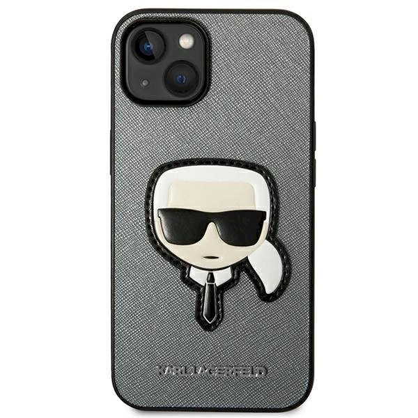 Originalus dėklas Karl Lagerfeld KLHCP14SSAPKHG iPhone 14 6,1" Sidabrinis hardcase Saffiano Karl's Head Patch 2 Originalus dėklas Karl Lagerfeld KLHCP14SSAPKHG iPhone 14 6,1" Sidabrinis hardcase Saffiano Karl's Head Patch 2