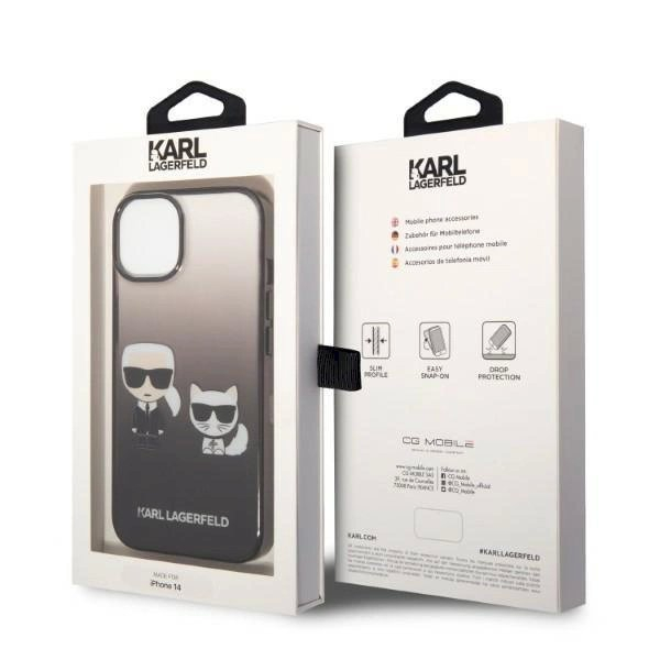 Originalus dėklas Karl Lagerfeld KLHCP14STGKCK iPhone 14 6,1 hardcase Juodas Gradient Ikonik Karl &amp  Choupette 7