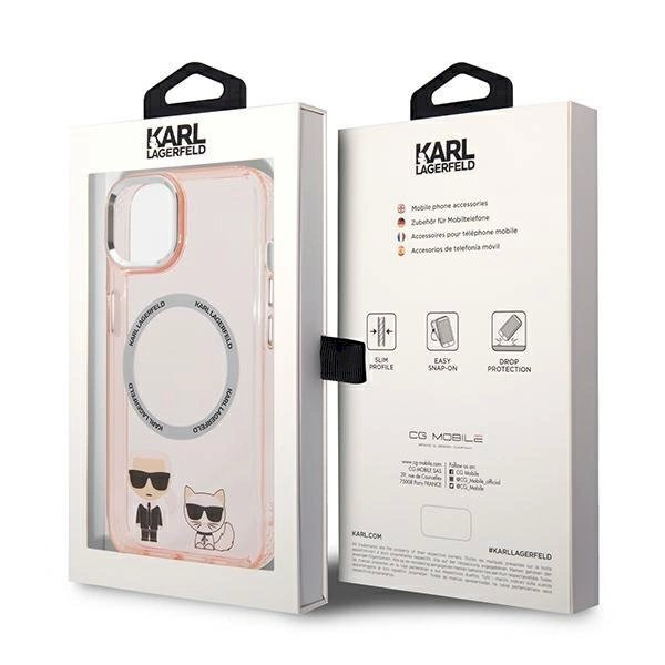 Originalus dėklas Karl Lagerfeld KLHMP14MHKCP iPhone 14 Plus 6.7 hardcase rožinis / rožinis Karl &  Choupette Aluminum Magsafe 7 Originalus dėklas Karl Lagerfeld KLHMP14MHKCP iPhone 14 Plus 6.7 hardcase rožinis / rožinis Karl &  Choupette Aluminum Magsafe 7