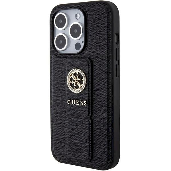 Originalus Guess dėklas Grip Stand 4G Saffiano Strass case for iPhone 15 Pro Max - Juodas 2 Originalus Guess dėklas Grip Stand 4G Saffiano Strass case for iPhone 15 Pro Max - Juodas 2