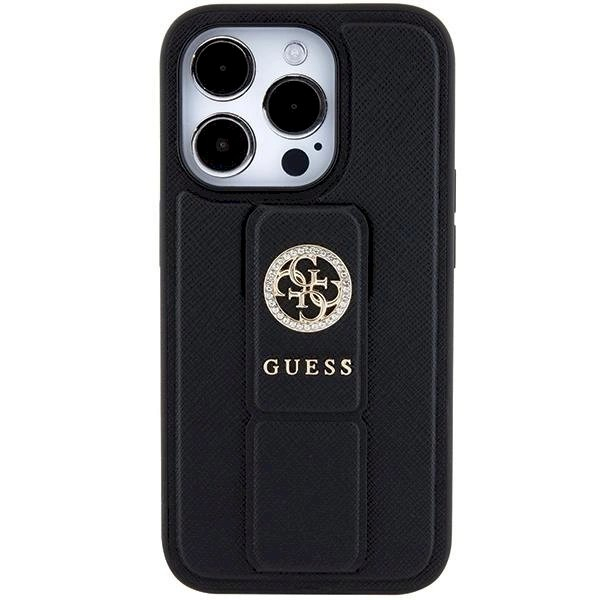 Originalus Guess dėklas Grip Stand 4G Saffiano Strass case for iPhone 15 Pro Max - Juodas Originalus Guess dėklas Grip Stand 4G Saffiano Strass case for iPhone 15 Pro Max - Juodas