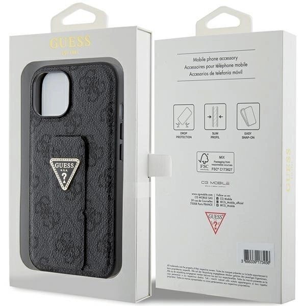Originalus Guess dėklas Grip Stand 4G Triangle Strass case for iPhone 15 - Juodas 7 Originalus Guess dėklas Grip Stand 4G Triangle Strass case for iPhone 15 - Juodas 7