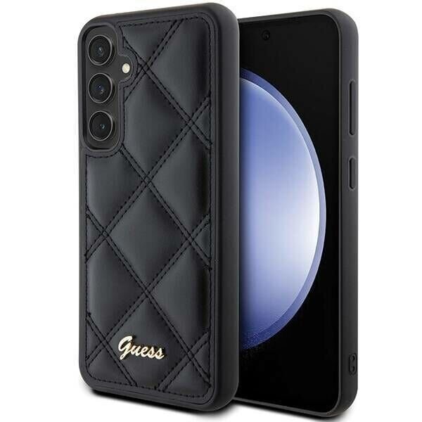 Originalus Guess dėklas GUHCS23FEPSQSQSK S23 FE S711 Juodas/Juodas hardcase Quilted Metal Logo