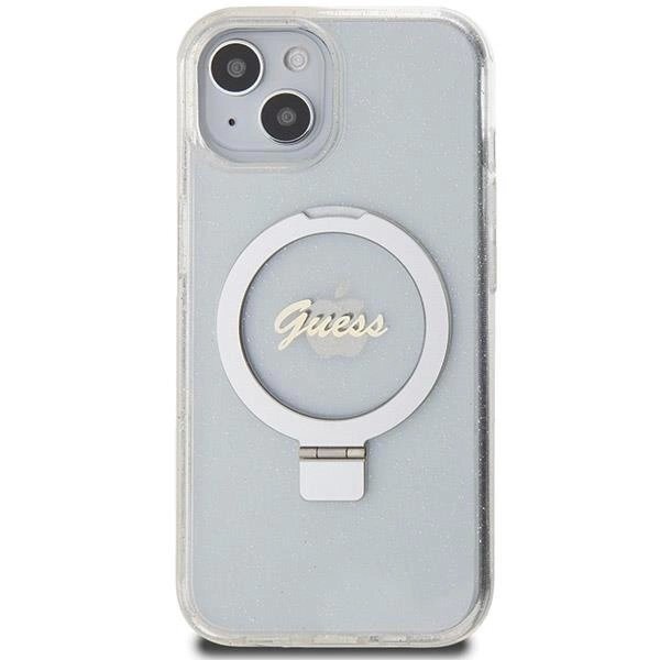 Originalus Guess dėklas Ring Stand Script Glitter MagSafe case for iPhone 15 / 14 / 13 - Permatomas 2 Originalus Guess dėklas Ring Stand Script Glitter MagSafe case for iPhone 15 / 14 / 13 - Permatomas 2