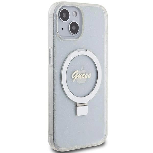Originalus Guess dėklas Ring Stand Script Glitter MagSafe case for iPhone 15 / 14 / 13 - Permatomas 3 Originalus Guess dėklas Ring Stand Script Glitter MagSafe case for iPhone 15 / 14 / 13 - Permatomas 3
