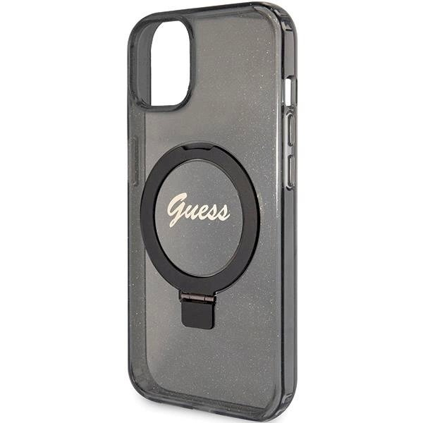 Originalus Guess dėklas Ring Stand Script Glitter MagSafe case for iPhone 15 - Juodas 5 Originalus Guess dėklas Ring Stand Script Glitter MagSafe case for iPhone 15 - Juodas 5