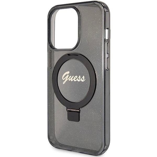 Originalus Guess dėklas Ring Stand Script Glitter MagSafe case for iPhone 15 Pro Max - Juodas 5 Originalus Guess dėklas Ring Stand Script Glitter MagSafe case for iPhone 15 Pro Max - Juodas 5