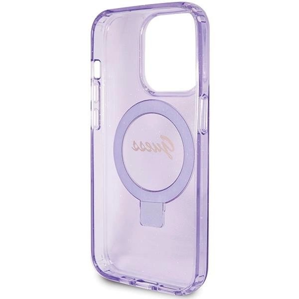 Originalus Guess dėklas Ring Stand Script Glitter MagSafe case for iPhone 15 Pro - Violetinis 4 Originalus Guess dėklas Ring Stand Script Glitter MagSafe case for iPhone 15 Pro - Violetinis 4