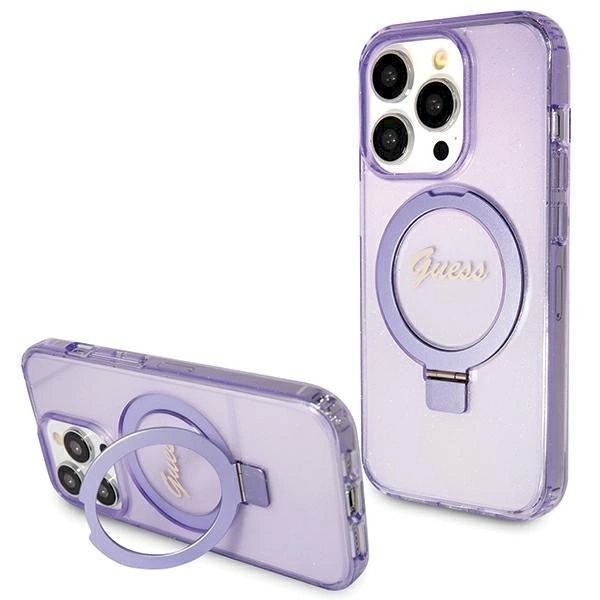 Originalus Guess dėklas Ring Stand Script Glitter MagSafe case for iPhone 15 Pro - Violetinis 7 Originalus Guess dėklas Ring Stand Script Glitter MagSafe case for iPhone 15 Pro - Violetinis 7