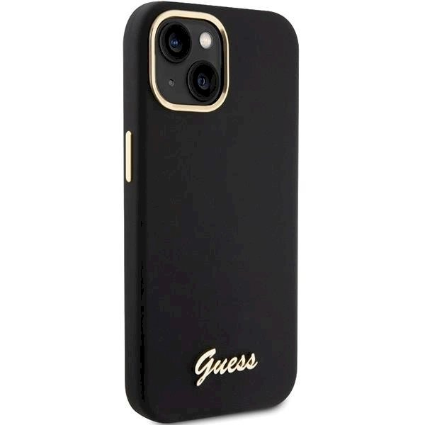 Originalus Guess dėklas Silicone Script Metal Logo & Frame case for iPhone 15 - Juodas 3 Originalus Guess dėklas Silicone Script Metal Logo & Frame case for iPhone 15 - Juodas 3