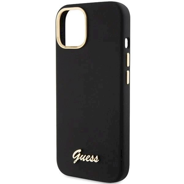 Originalus Guess dėklas Silicone Script Metal Logo & Frame case for iPhone 15 - Juodas 5 Originalus Guess dėklas Silicone Script Metal Logo & Frame case for iPhone 15 - Juodas 5