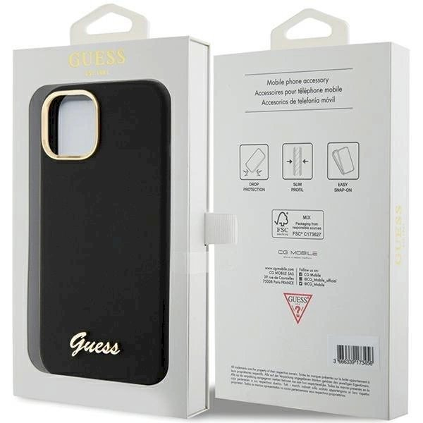 Originalus Guess dėklas Silicone Script Metal Logo & Frame case for iPhone 15 - Juodas 7 Originalus Guess dėklas Silicone Script Metal Logo & Frame case for iPhone 15 - Juodas 7