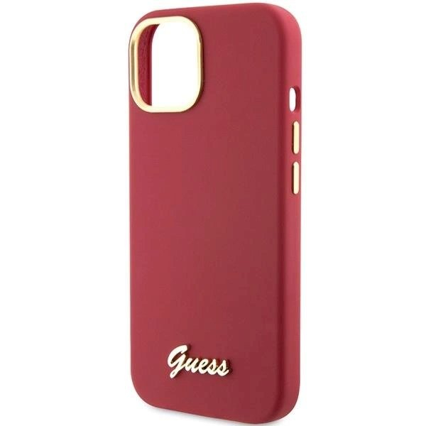 Originalus Guess dėklas Silicone Script Metal Logo & Frame case for iPhone 15 - Raudonas 5 Originalus Guess dėklas Silicone Script Metal Logo & Frame case for iPhone 15 - Raudonas 5