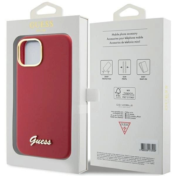 Originalus Guess dėklas Silicone Script Metal Logo & Frame case for iPhone 15 - Raudonas 7 Originalus Guess dėklas Silicone Script Metal Logo & Frame case for iPhone 15 - Raudonas 7