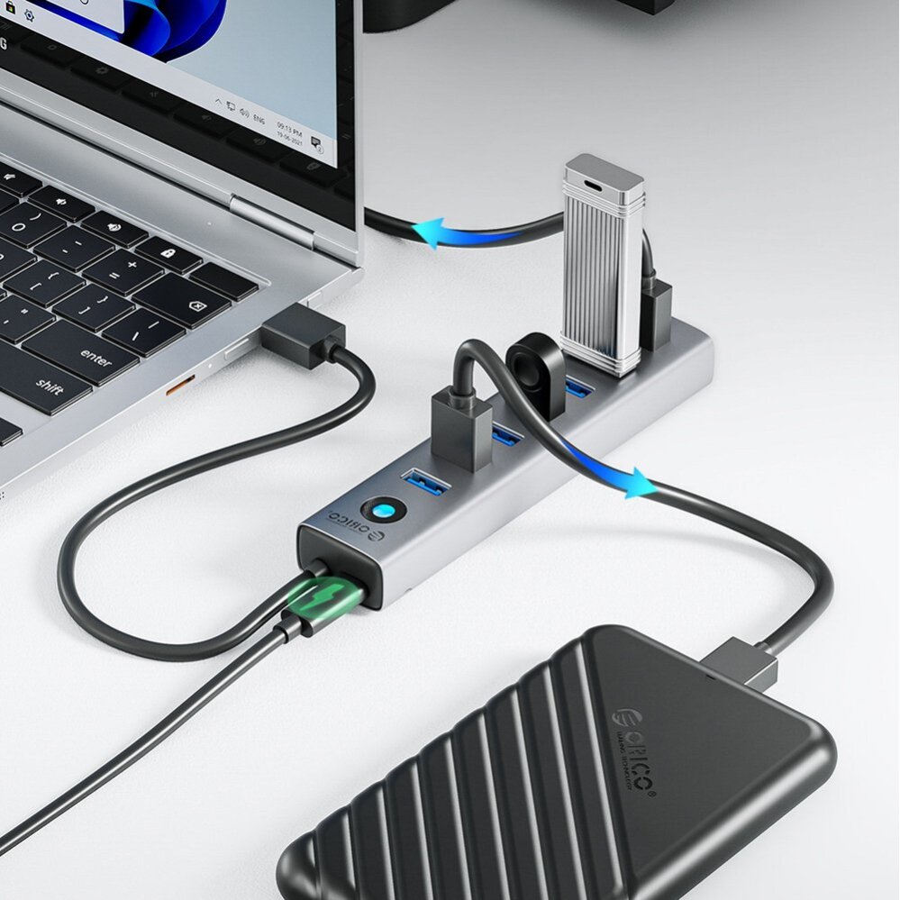 USB šakotuvas Orico CL7U-U3 7x USB-A 3.0 + USB-C 5V/3A 1m – pilkas 3 USB šakotuvas Orico CL7U-U3 7x USB-A 3.0 + USB-C 5V/3A 1m – pilkas 3