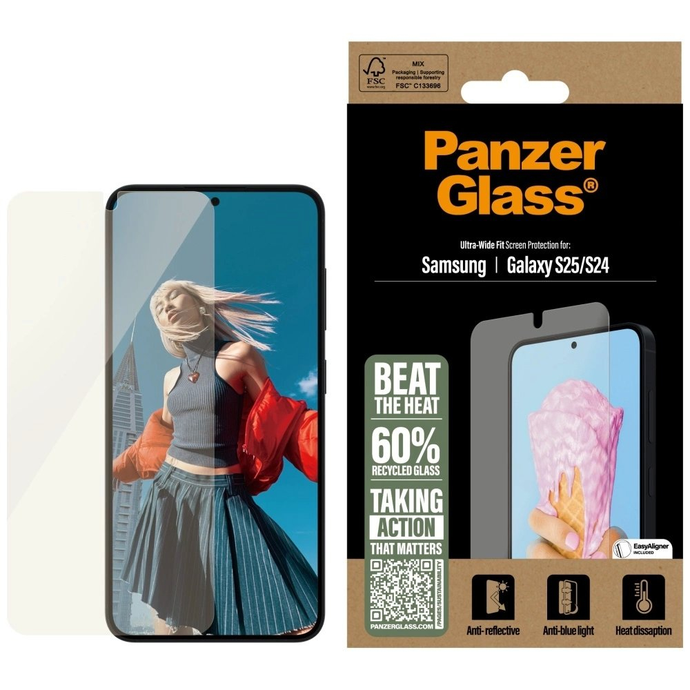 PanzerGlass All-in-One Ultra-Wide Fit apsauginis stiklas skirtas Samsung Galaxy S25