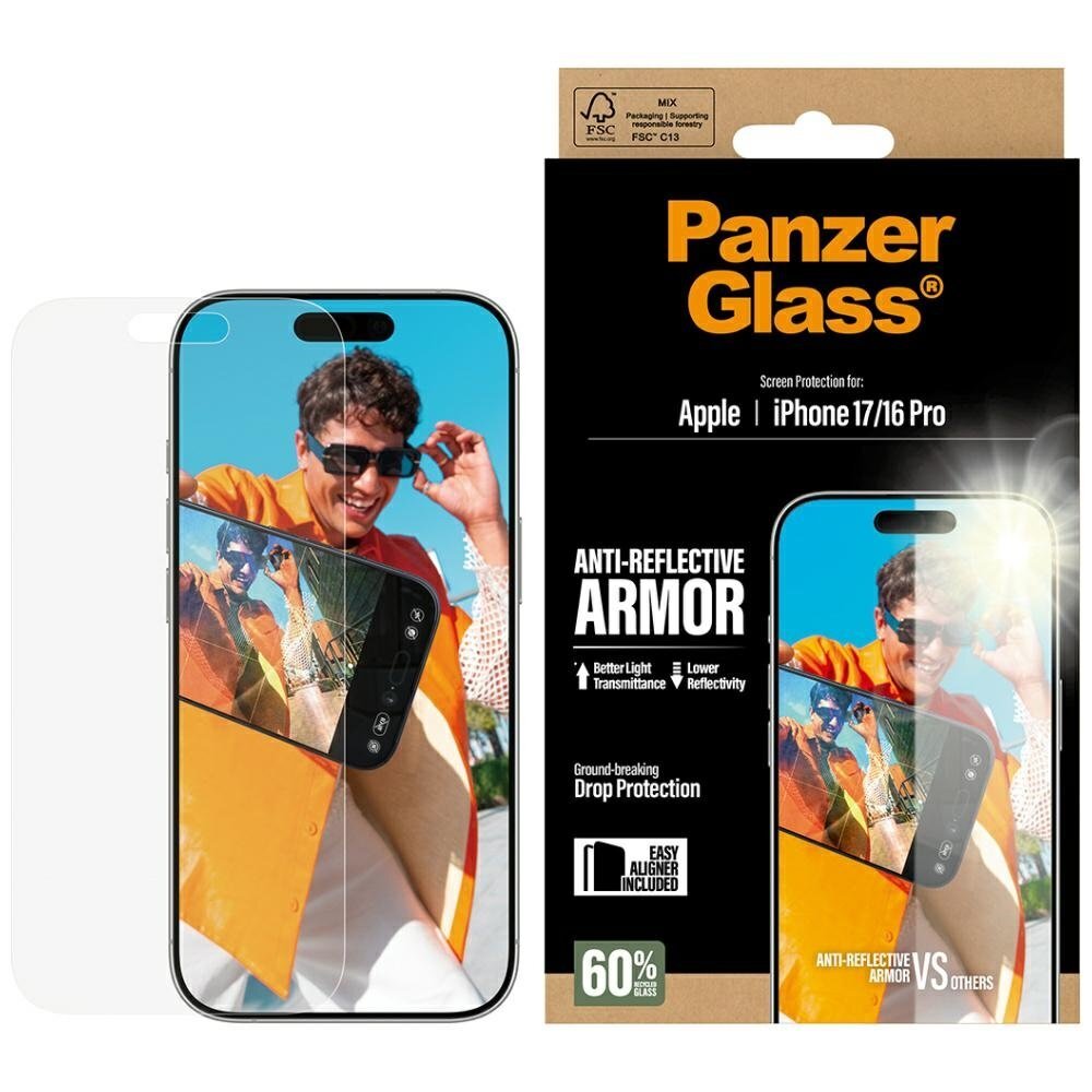 iPhone 17 / 16 Pro PanzerGlass Armor Anti-Reflective EasyAligner grūdintas stiklas
