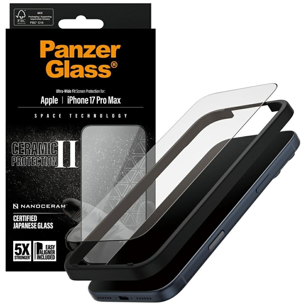 iPhone 17 Pro Max PanzerGlass Ceramic II Ultra-Wide Fit EasyAligner grūdintas stiklas 3
