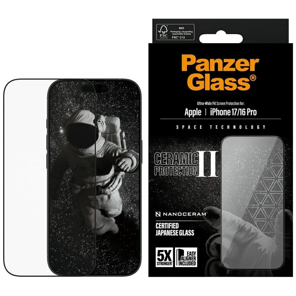 iPhone 16 / 16 Plus / 17 PanzerGlass Ceramic II Ultra-Wide Fit EasyAligner grūdintas stiklas