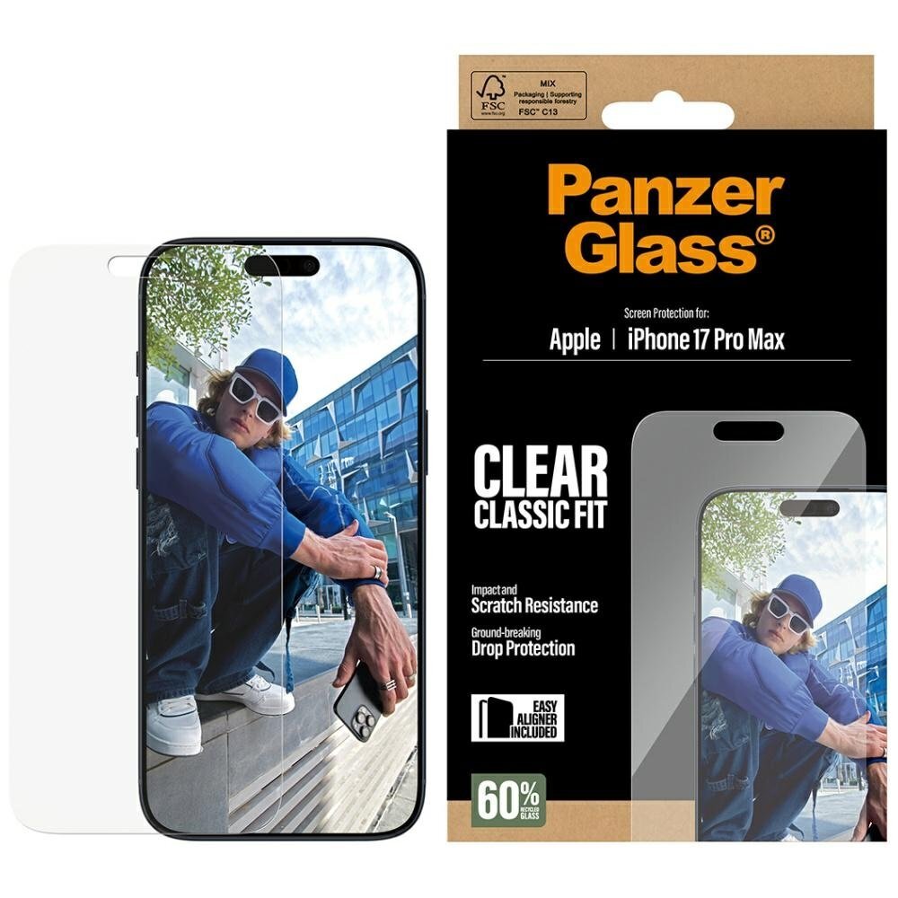 iPhone 17 Pro Max PanzerGlass Classic Fit EasyAligner grūdintas stiklas iPhone 17 Pro Max PanzerGlass Classic Fit EasyAligner grūdintas stiklas