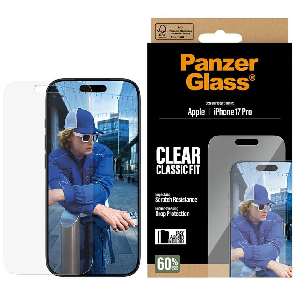 iPhone 17 Pro PanzerGlass Classic Fit EasyAligner grūdintas stiklas iPhone 17 Pro PanzerGlass Classic Fit EasyAligner grūdintas stiklas