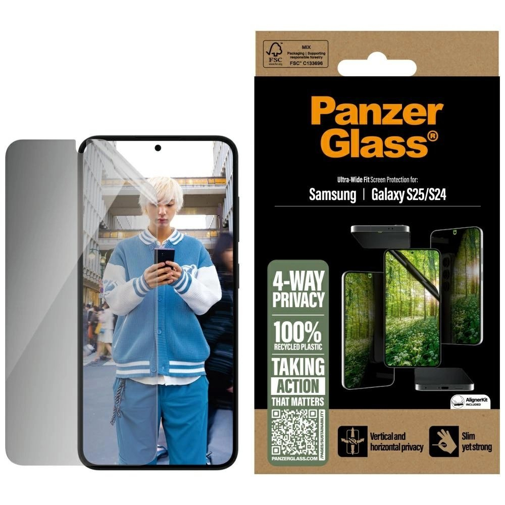 PanzerGlass Eco Matrix Ultra-Wide Fit Privacy stiklas skirtas Samsung Galaxy S25 PanzerGlass Eco Matrix Ultra-Wide Fit Privacy stiklas skirtas Samsung Galaxy S25