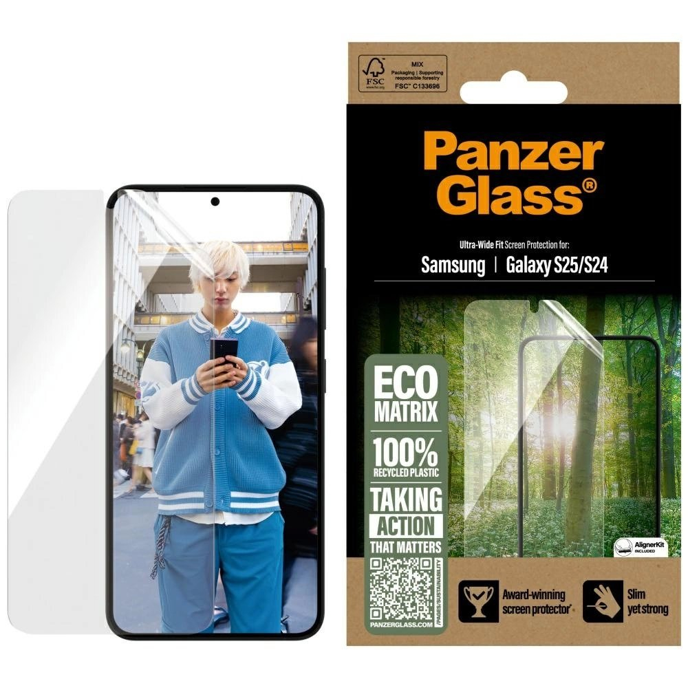 PanzerGlass Eco Matrix Ultra-Wide Fit grūdintas stiklas skirtas Samsung Galaxy S25 PanzerGlass Eco Matrix Ultra-Wide Fit grūdintas stiklas skirtas Samsung Galaxy S25