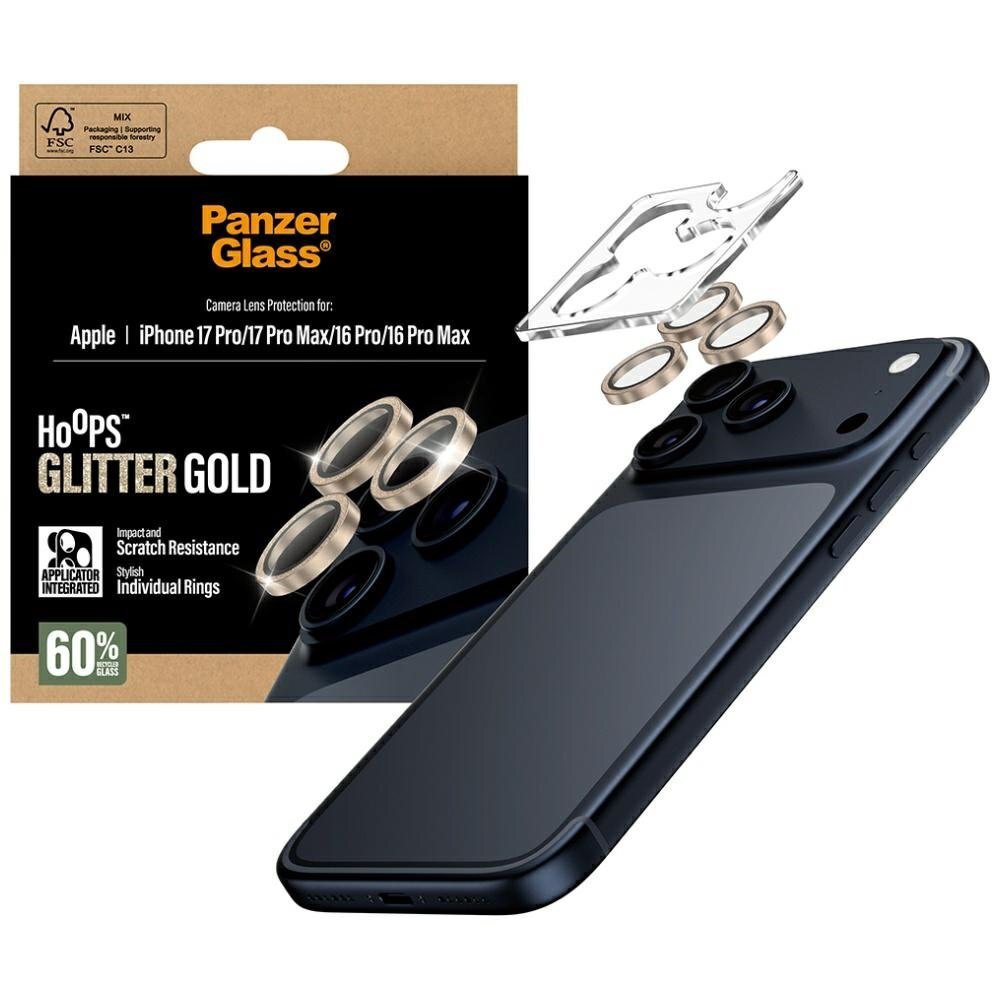iPhone 17 Pro / 17 Pro Max / 16 Pro / 16 Pro Max PanzerGlass Hoops Glitter auksinis kameros apsauginis stiklas 3 iPhone 17 Pro / 17 Pro Max / 16 Pro / 16 Pro Max PanzerGlass Hoops Glitter auksinis kameros apsauginis stiklas 3