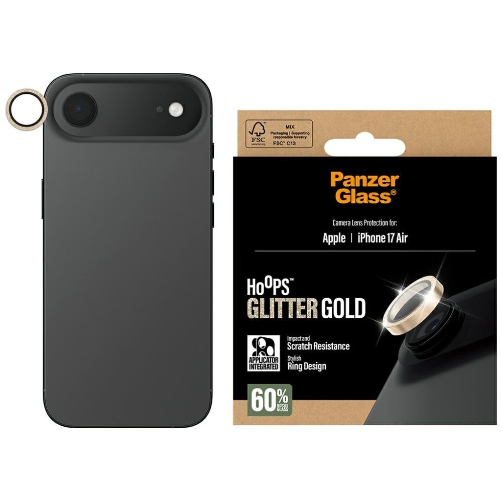 iPhone Air PanzerGlass Hoops Glitter auksinis kameros apsauginis stiklas iPhone Air PanzerGlass Hoops Glitter auksinis kameros apsauginis stiklas