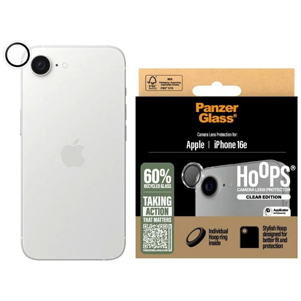 PanzerGlass Hoops kameros apsauga skirtas iPhone 16e – skaidrus grūdintas stiklas