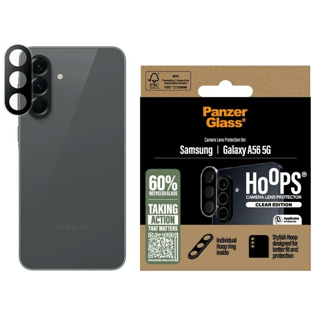 PanzerGlass Hoops kameros apsauga – grūdintas stiklas skirtas Samsung Galaxy A56 5G – skaidrus