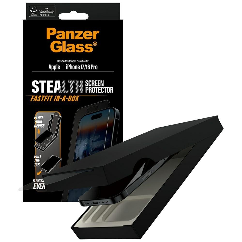 iPhone 17 / 16 Pro PanzerGlass Stealth Ultra-Wide Fit Fastfit grūdintas stiklas 3 iPhone 17 / 16 Pro PanzerGlass Stealth Ultra-Wide Fit Fastfit grūdintas stiklas 3